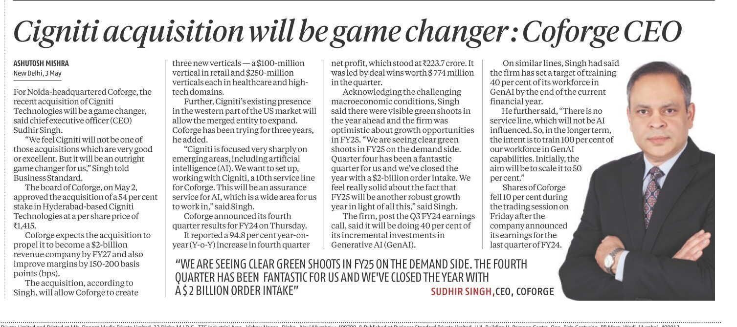 Cigniti Technologies acquisition will be game changer: Coforge CEO