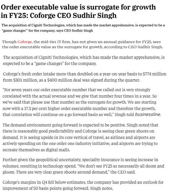 Order executable value is surrogate for growth in FY25: Coforge CEO Sudhir Singh